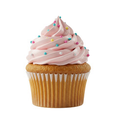 Pink Swirl Frosting Cupcake with Sprinkles on Transparent Background