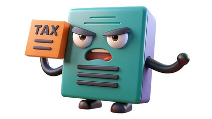 Fototapeta premium Animated cartoon tax document character expressing anger and frustration conceptualizing tax season