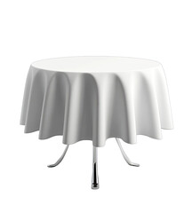 Empty round white tablecloth on a table