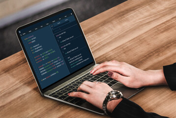 Software development programming on computer screen for modish application and program coding
