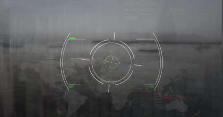Displaying reticle with crosshairs overlaying world map in HUD, with grid lines and scope markings