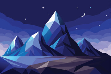 Polygonal night sky and mountains
