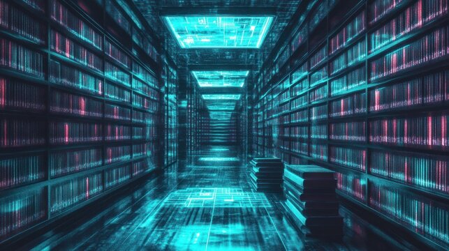 Futuristic library hallway