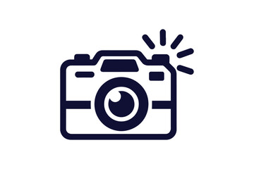 A minimalist vintage camera with flash burst vector clip art illustration on a white background