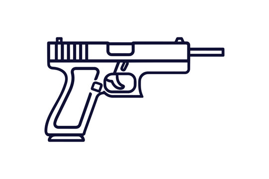 Minimalist Glock Pistol line art clip art silhouette vector illustration on a white background