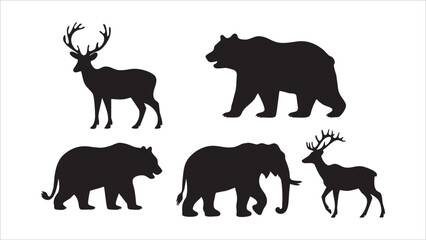 Majestic Wildlife Silhouettes Deer, Bears, and Elephant