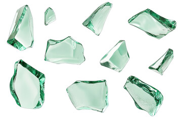 Mint green glass shards scattered