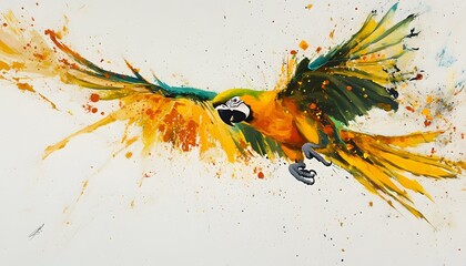 Vibrant parrot in flight, depicted with expressive brushstrokes.