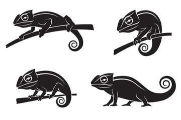 collection of chameleon reptile icons isolated on white background