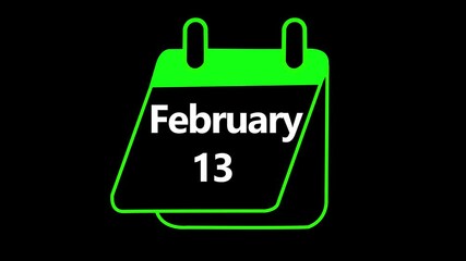calendar February 13 icon illustration isolated vector sign symbol February 13 Daily Calendar icon animation on black background. Calendar with the date February 13 on a black background.