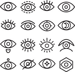 Minimal Line Art Eye Icons Set for Vision, Privacy, and Design Concepts