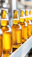 Bottling line of refreshing cold beer in brewery production process