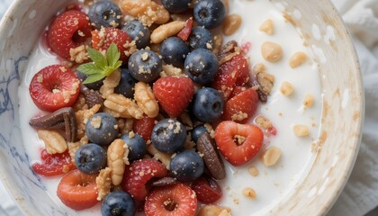 Delicious Yogurt Bowl with Fresh Berries & Crunchy Nuts – Healthy Breakfast or Snack Idea Packed with Protein, Antioxidants, and Natural Morning Energy