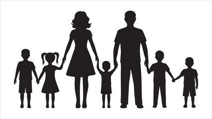 Silhouette Family Portrait Parents, Kids, Holding Hands, Unity
