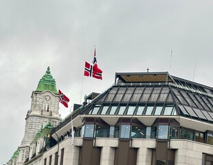 Old town buildings and moderns in Oslo, Norway
