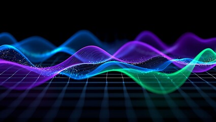 Digital waves of light cascade gracefully conveying a sense of futuristic technology and innovative