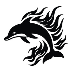 Playful Dolphin Silhouette Vector &ndash; Ocean Animal Outline, Marine Wildlife Illustration, Jumping Sea Creature Graphic for Nautical, Educational, or Summer Beach-Themed Designs