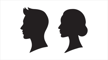 Male Female Couple Silhouettes Profile Faces Black White Icons