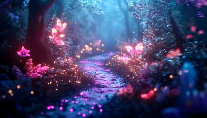 Enchanting pathway through a magical forest.