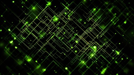 Obraz premium Abstract Green Technology Network Background with Glowing Lines