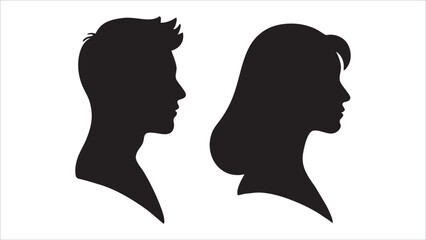 Silhouette Portraits Man Woman Profile Black White Minimalist Art