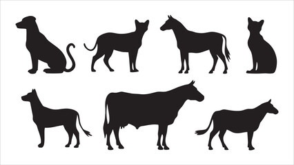 Silhouette Animal Collection Dogs, Cats, Horses, Cows