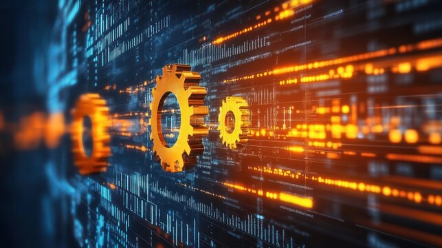 Gears and digital code - Powered by Adobe