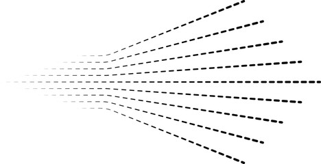 Parallel dashed lines radiating symmetrically from a single point in a structured layout.