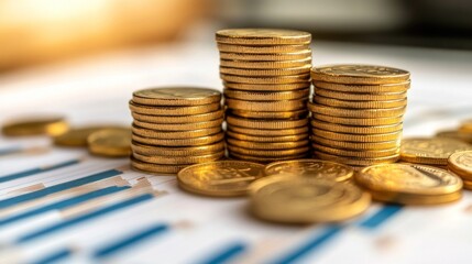 Gold coins stacked on graphs