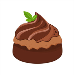 Vector illustration of a chocolate cupcake with cream frosting on white background. Perfect for World Chocolate Day, kids design, bakery branding, dessert packaging, textile prints, and decoration