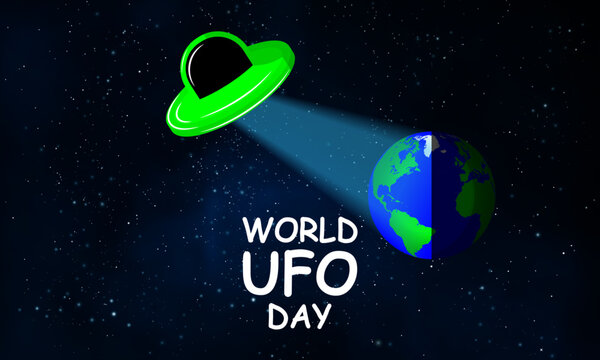 World ufo day flying saucer planet earth, vector art illustration.
