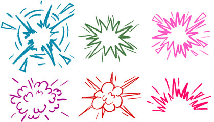 Cartoon Boom Explosion Crayon Chalk Drawing Vector Set © Grunge Designs