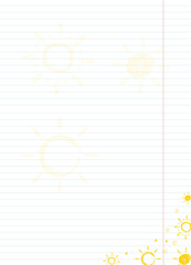blank lined sheet of paper with charcoal suns