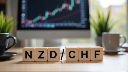 NZD CHF chart and analysis shows currency exchange trends and financial market data between New Zealand dollar and Swiss franc with copy space