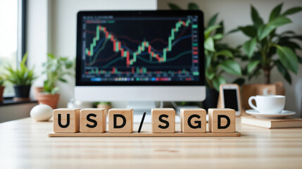 USD SGD quotes chart analysis and forecast highlight exchange rate movement and financial trends between US dollar and Singapore dollar with copy space