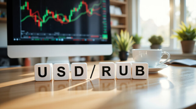 EUR RUB analysis shows currency exchange rate trend and financial market movement between euro and Russian ruble with copy space