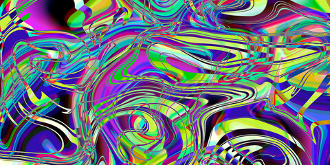 Artistic background of curved fluid lines and waves, bright expressive background, modern trendy print, background. Colorful abstract wave pattern, urquoise and magenta flowing waves