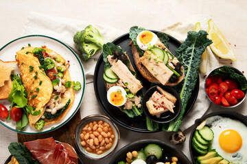 Breakfast food concept. Various ways of cooking chicken eggs.