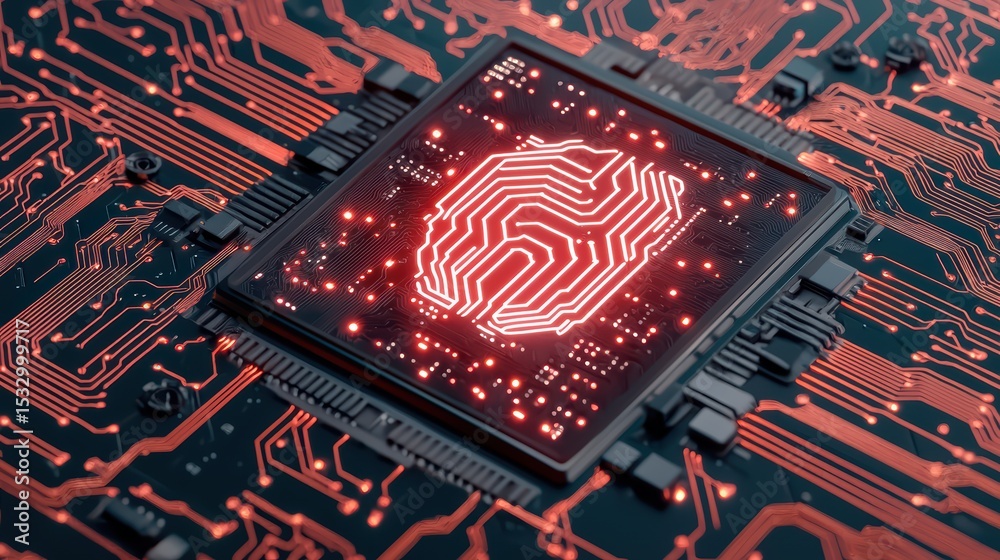 Poster abstract technology background with fingerprint design embedded in circuit board pattern for cyberse