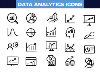 Data Analytics Vector Icon Set | Editable Stroke | Charts, Graphs, Reports, Trends, Dashboards, Infographics, Statistics

