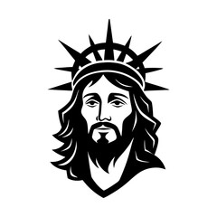 jesus and crown of thorns cross set vector art silhouette