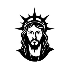 jesus and crown of thorns cross set vector art silhouette