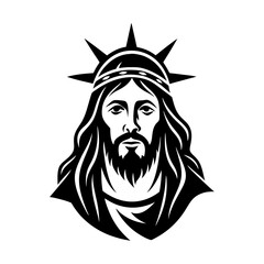 jesus and crown of thorns cross set vector art silhouette