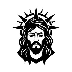 jesus and crown of thorns cross set vector art silhouette