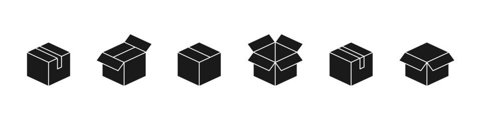 Box icon. Package vector set. Cardboard shipping box.  Carton package icon set. Box icon isolated set. Cartboard box sign. Package delivery sign.