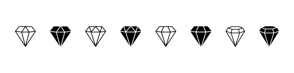 Diamond icon. Gemstone vector set. Gem stone carat sign. Jewellery icon set. Brilliant crystal stone shape. Diamond isolated vector icon set.