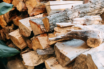 Stacked firewood ready for use during winter months in a cozy home setting