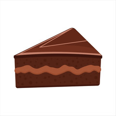Vector illustration of a slice of rich chocolate cake with frosting on white background. Perfect for World Chocolate Day, dessert menus, kids products, bakery branding, packaging, and decoration