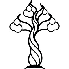 Obraz premium Black and White Vector Pear Tree Twisted Trunk Botanical Style