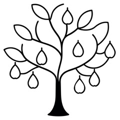 Black Line Art Mature Pear Tree Spreading Branches Hanging Pears